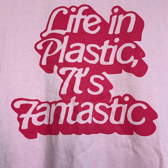 Woman’s Pink T-shirtLife in Plastic It's fanstic Funny Shirt Tees Short Sleeve - Picture 5 of 8